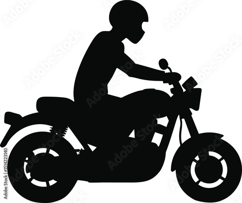 Motorcycle rider silhouette vector clip art, isolated on a transparent background. Ideal for transport themes, biker designs, adventure graphics, and urban lifestyle visuals.
