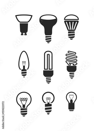 Set of light bulb icons on a white background. Stock illustration.