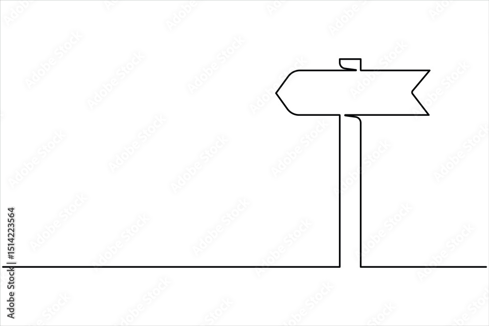 Obraz premium Continuous one line art drawing of road direction signboard design outline vector illustration
