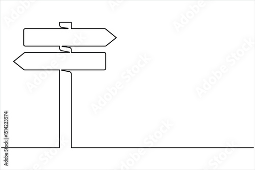 Continuous one line art drawing of road direction signboard design outline vector illustration