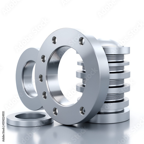 Realistic 3D render of industrial washers and spacers