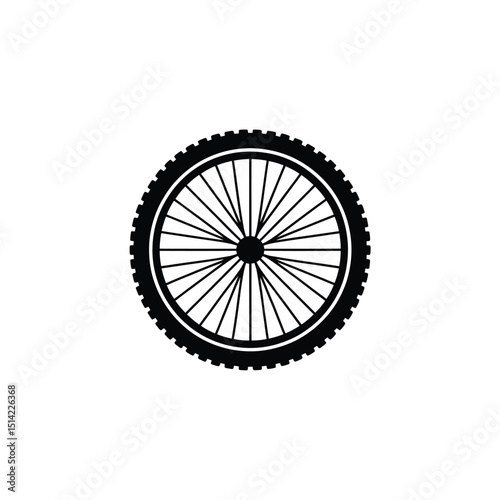 Isolated Black Wheel Silhouette on Transparent Background with Knobby Tyre Tread
