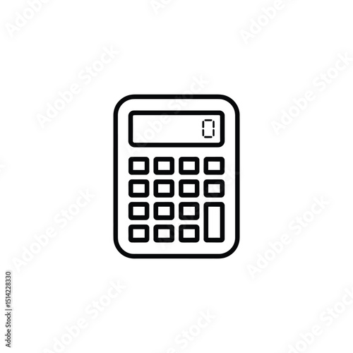 Outline Calculator Icon with Rounded Edges on Transparent Background with Zero Display