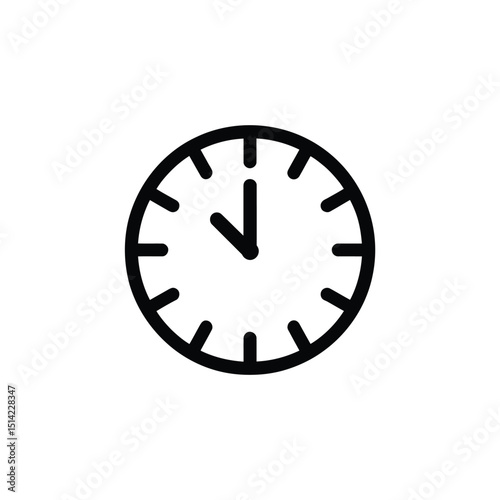 Outline Clock Icon Design Showing Eleven O'clock on Transparent Background