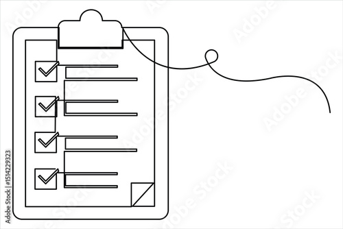 One continuous line art drawing of Clipboard with checklist design vector