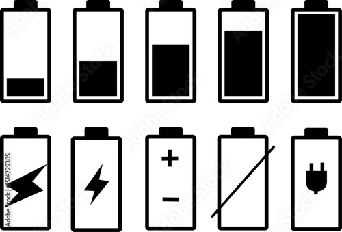 Battery charges color flat icons set. Battery Charging Icon symbol, High quality black style vector icons,