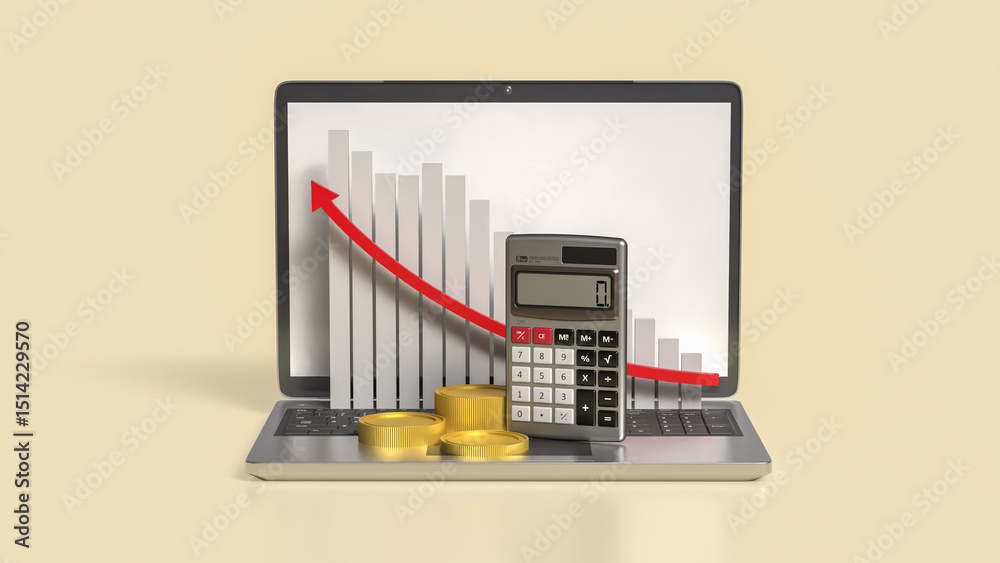 Obraz premium The Calculator and coins for business concept 3d Rendering.