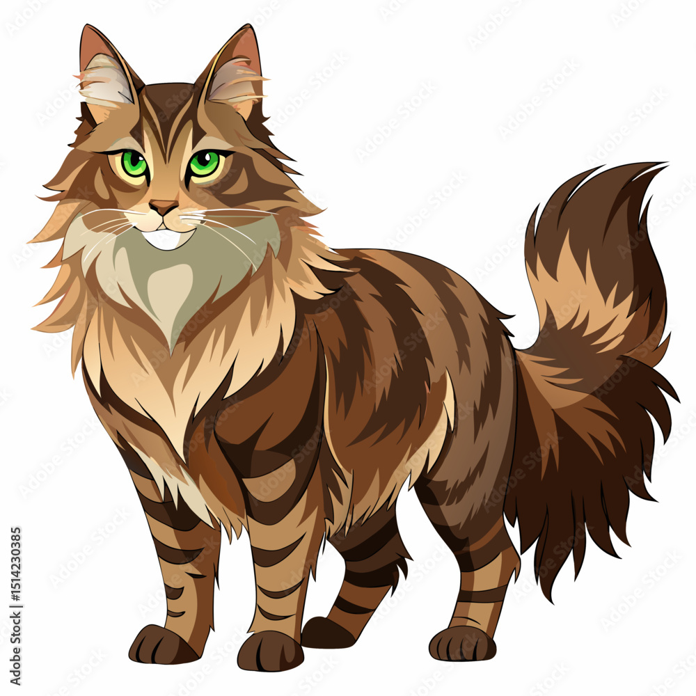 Fototapeta premium Norwegian Forest Cat Portrait – Elegant Nordic Cat Vector