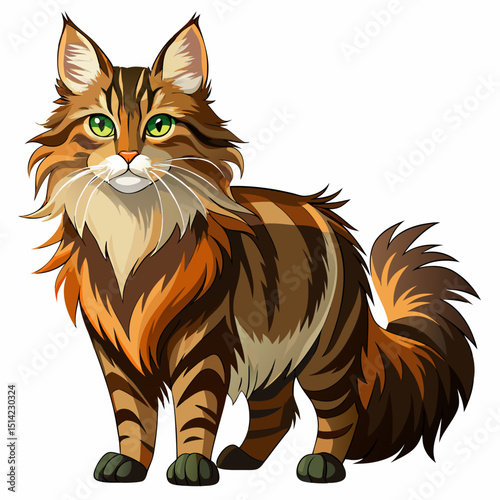 Wild Look Cat Vector – Norwegian Forest Feline Illustration