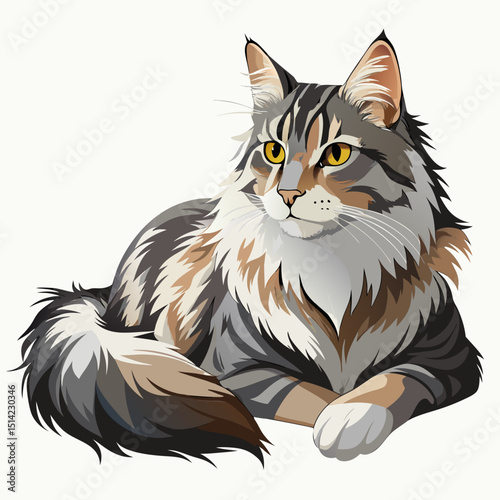 Vector Illustration of Norwegian Forest Cat – Winter Coat Pet