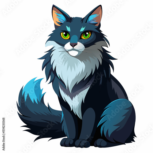 Gentle Norwegian Cat Vector – Thick Fur House Pet Clipart