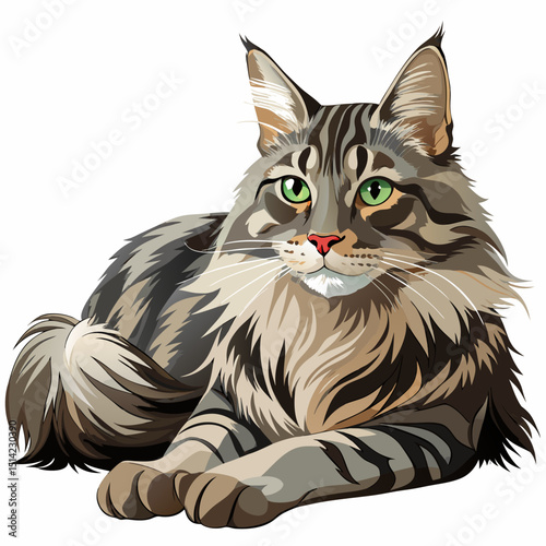 Cute Norwegian Forest Cat Clipart – Fluffy Winter Cat Drawing