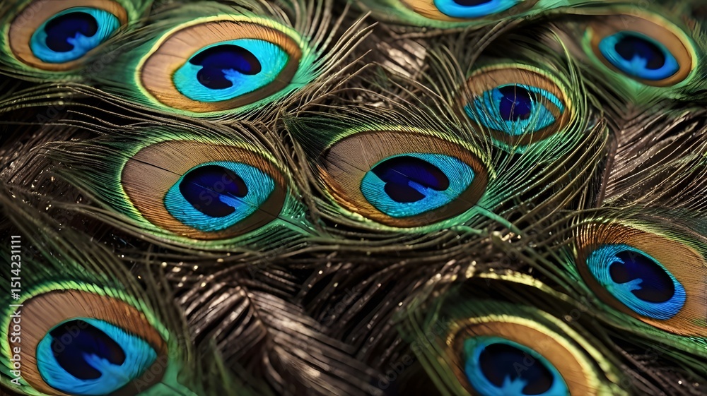 Obraz premium Close-up of Colorful Peacock Feathers in a Pattern