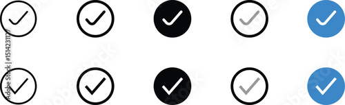 Set of check mark icons in various colors and styles