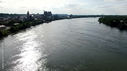 River Flowing Through City Landscape Aerial View