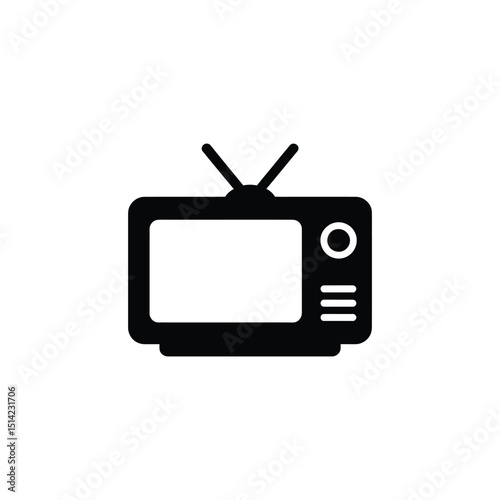 Retro Television Silhouette Icon with Antenna, Circle Volume Dial on Transparent