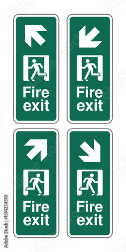 Download Fire Exit Sign High-Quality Stock Image for Emergency Evacuation Safety - Top left, Top right, Bottom left, Bottom right arrow sign