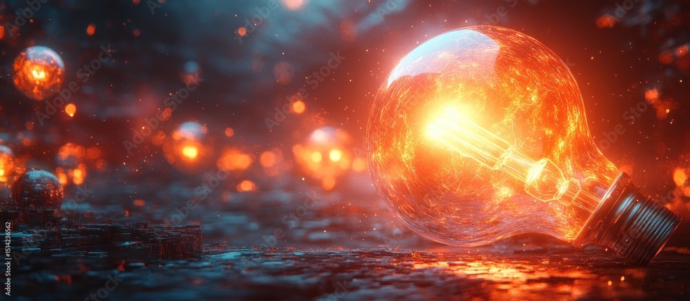 Fototapeta premium Fiery incandescent lightbulb on a dark surface