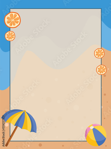 Vector Ocean Shore with Beach Ball and Sea Foam