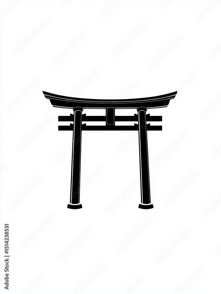 Japanese Torii Gate  Shrine Entrance  Black and White Icon