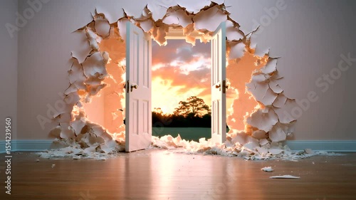 Doorway Breaking into Sunset Scenic View in Room