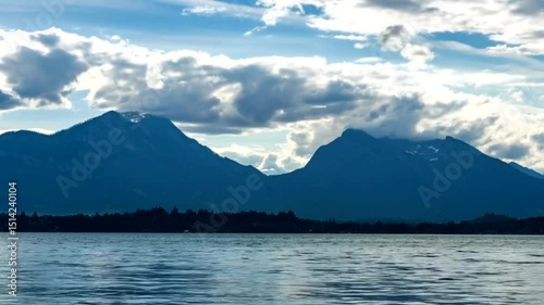 Lake View of Distant Mountains with Cloudy Sky Landscape