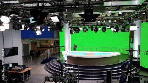 Filming a TV Studio Set with Chroma Key Backdrop