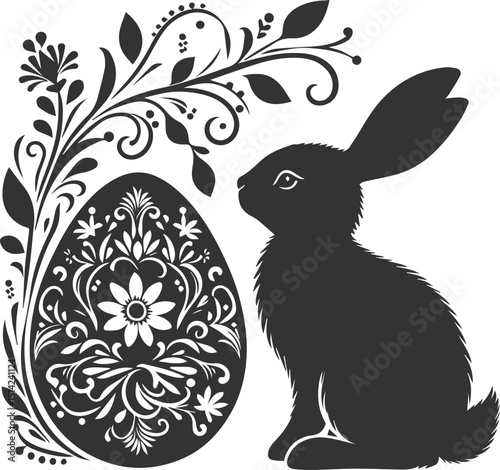 Floral style with a easter bunny animal vector silhouette