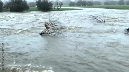 River Flowing Rapidly After Heavy Rain Storm Natural Disaster