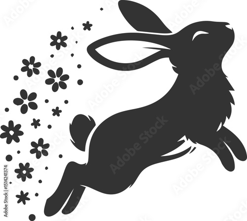 Floral style with a easter bunny animal vector silhouette