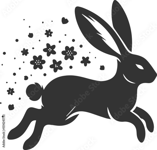 Floral style with a easter bunny animal vector silhouette