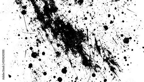 Abstract Black Ink Splatter Texture on White Background