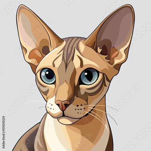 Oriental Shorthair Cat Vector – Sleek Pet with Large Ears Drawing