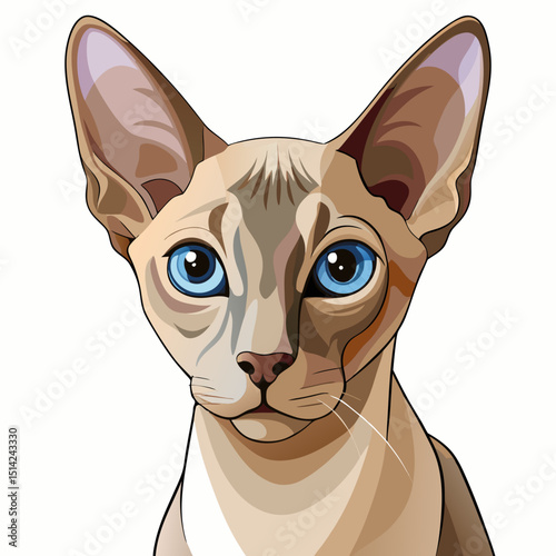 Stylized Oriental Shorthair Cat – Pointed Face and Big Ears Art