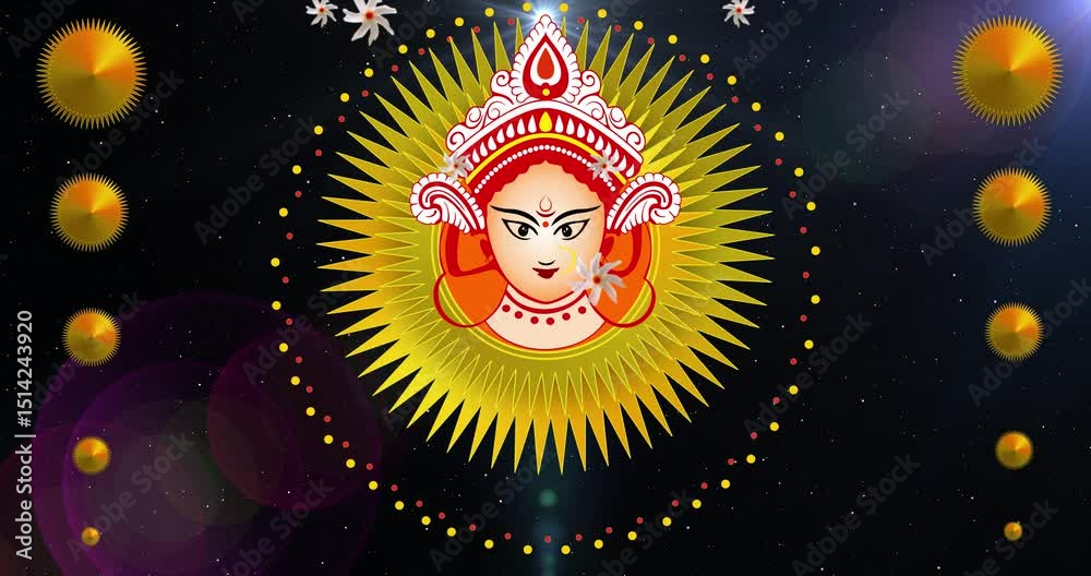 Durga Puja animated background video with sewali flower and stars moving for Led or Video Wall in Loop