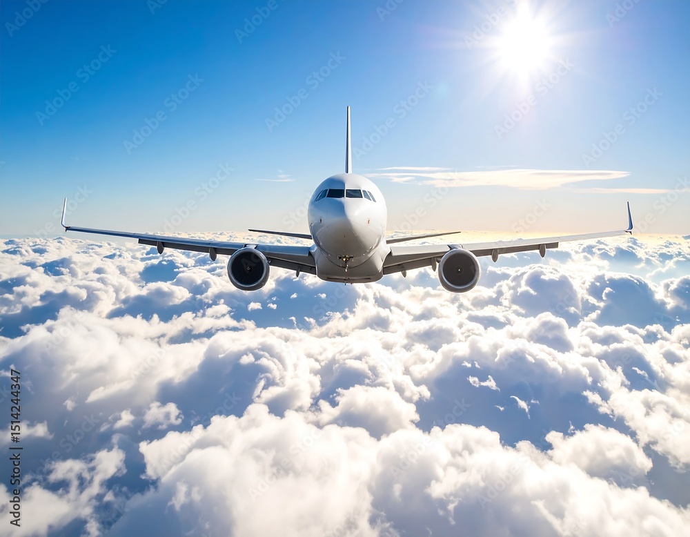 Fototapeta premium Airplane flying above clouds