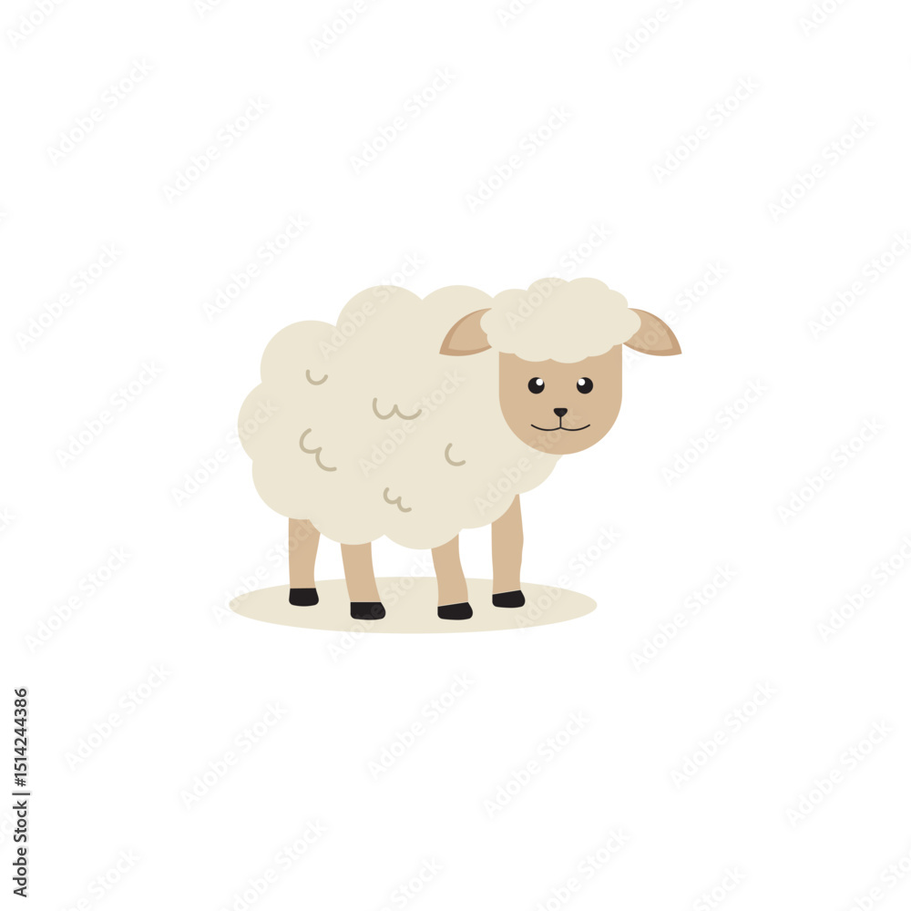 Obraz premium Sheep flat vector design, Cute sheep, Domestic animal with thick wooly coat, livestock farming, cute sheep cartoon isolated on white background