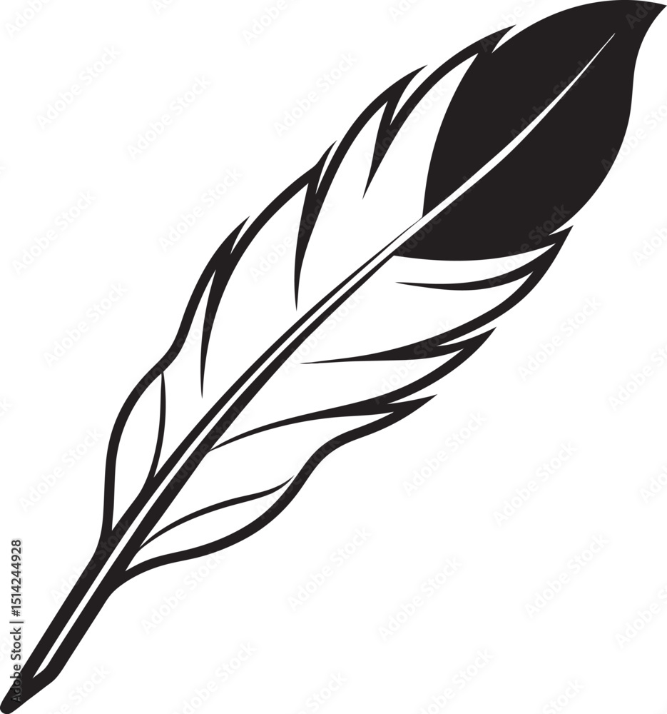 Fototapeta premium Feather Silhouette Vector Illustration On White Background