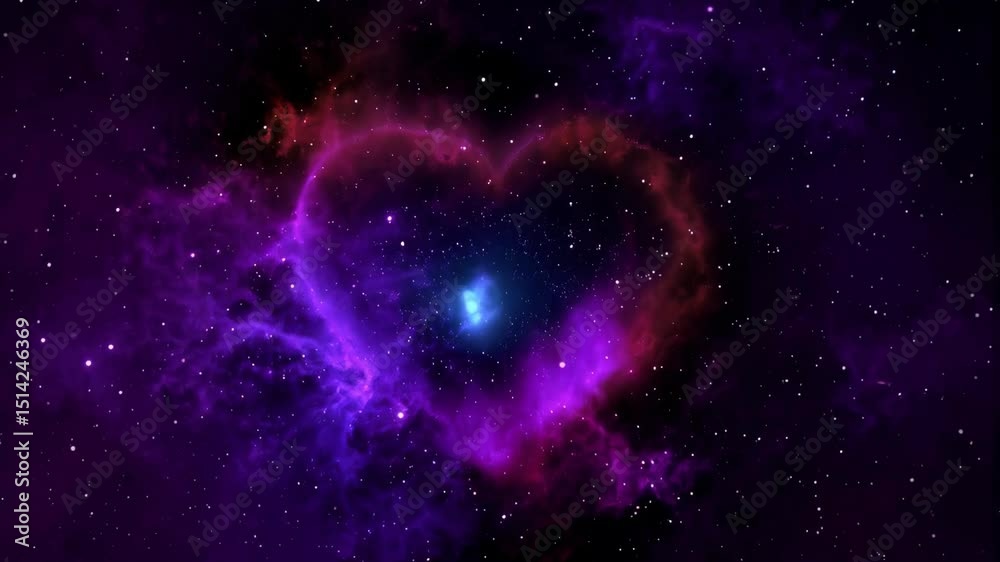 Animated glowing neon turquoise heart shape against a starry purple and blue nebula background