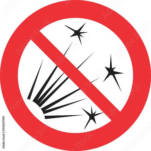 prohibition sign, It depicts black sparks or fireworks, clearly indicating a prohibition against their use in the area