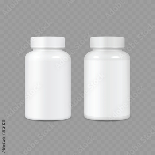 White Plastic Medicine Bottle Mockup - Pills Container Template. Vector
