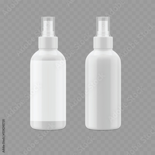White Plastic Spray Bottle Mockup - Cosmetic Mister Template. Vector