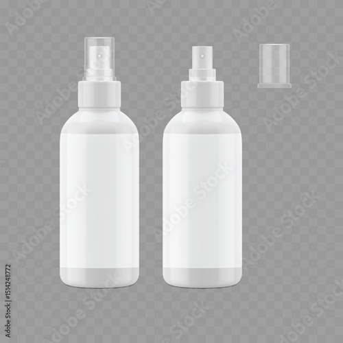 White Plastic Spray Bottle Mockup - Cosmetic Mister Template. Vector