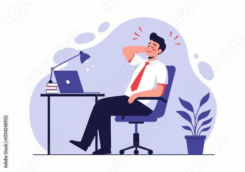 Stressed Businessman Neck Pain From Office Work Overload