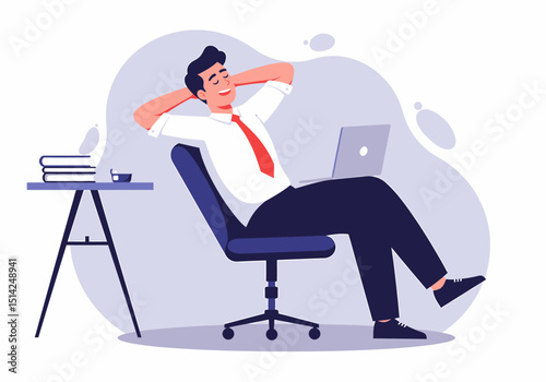 Relaxed Young Businessman Working Remotely with Laptop at Office