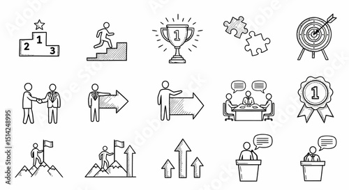Business Success Concept Hand Drawn Vector Illustration Set