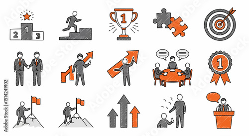 Sketched Business Success Icons Goal Achievement Concepts Set