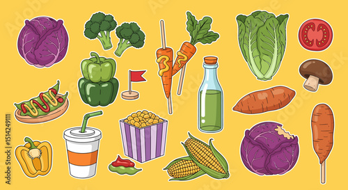 Variety of Colorful Vegetables and Snacks Still Life