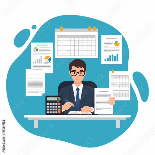 Accountant Analyzing Financial Data at Desk in Office