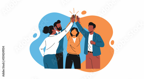 Diverse Team Celebrating Success Together High Five Motivation